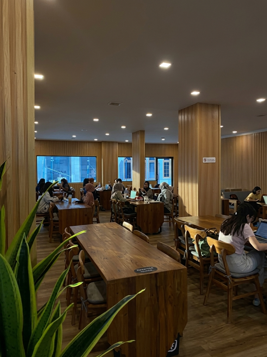 Students and professionals working at Lyon's Cafe co-working area